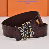 Amiri Belt dark brown cross grain Golden deer logo